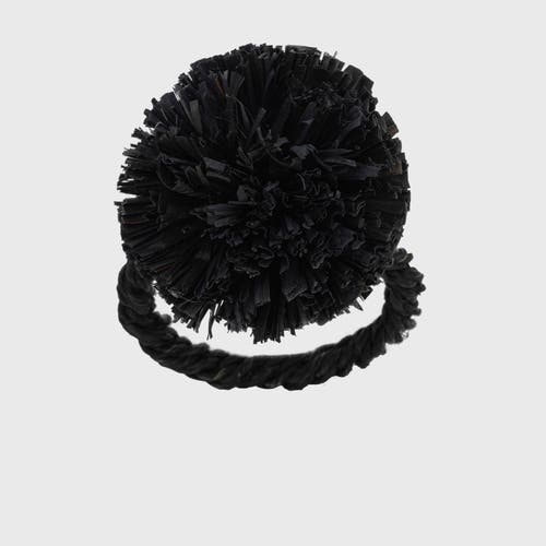 Joanna Buchanan Straw Pompom Napkin Rings, Set Of Four In Black