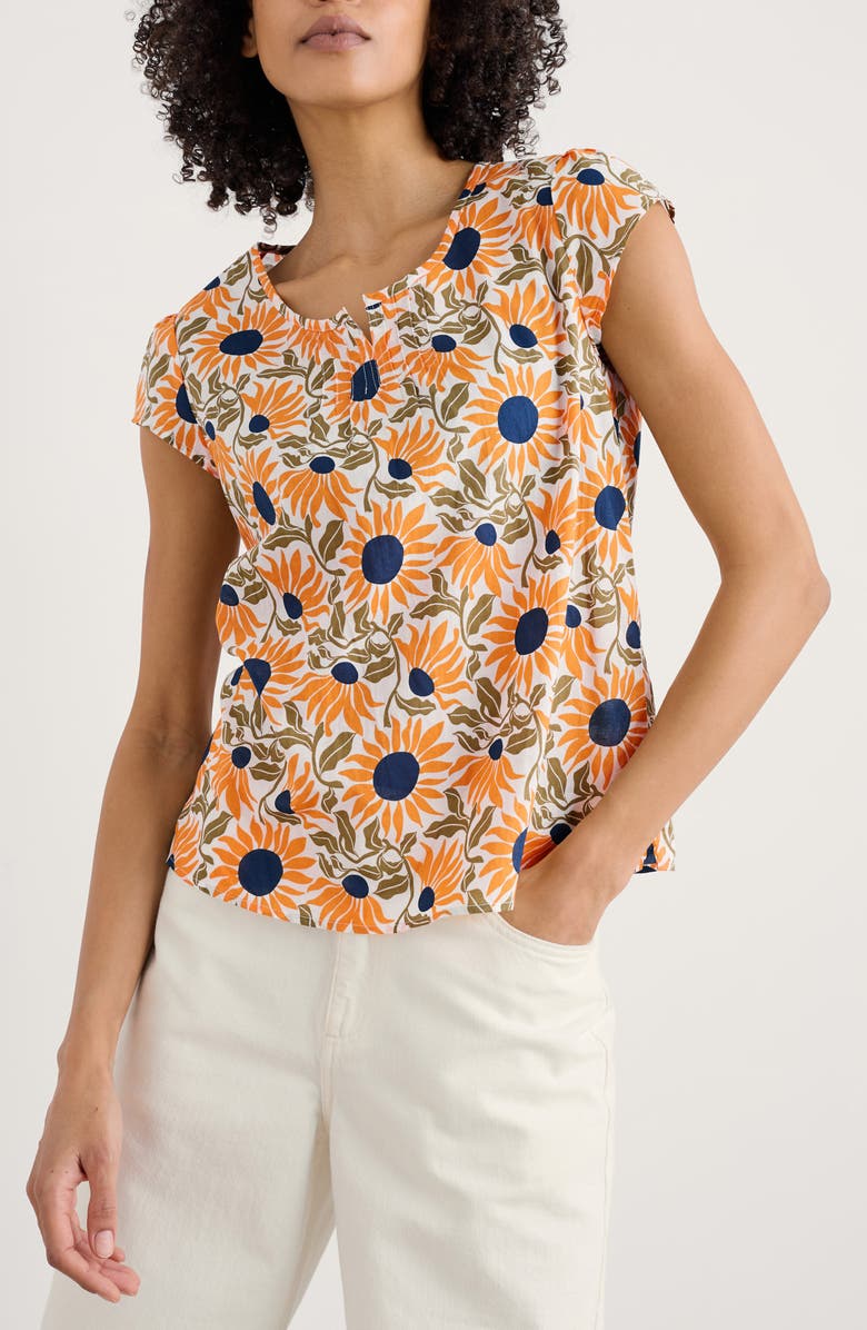 Seasalt Cornwall Garden Gate Floral Organic Cotton Voile Top, Main, color, Bold Sunflower Daylily
