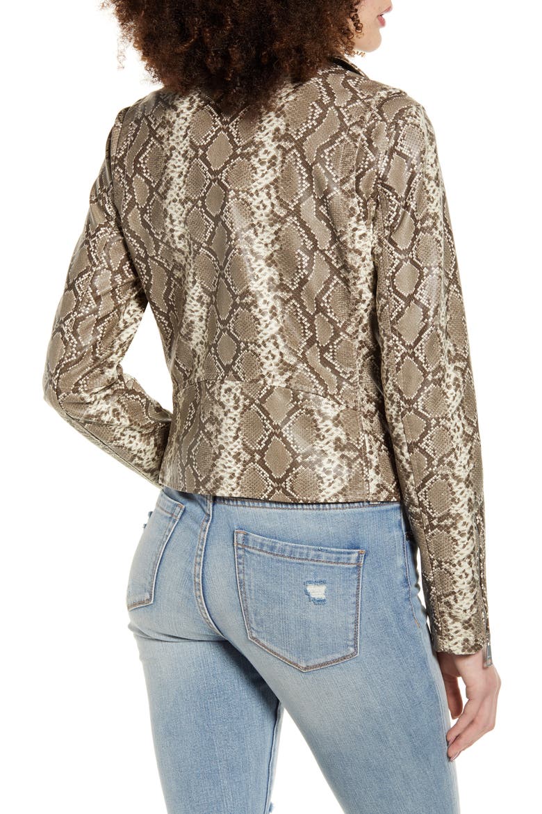 Snake Print Faux Leather Moto Jacket, Alternate, color, TAUPE