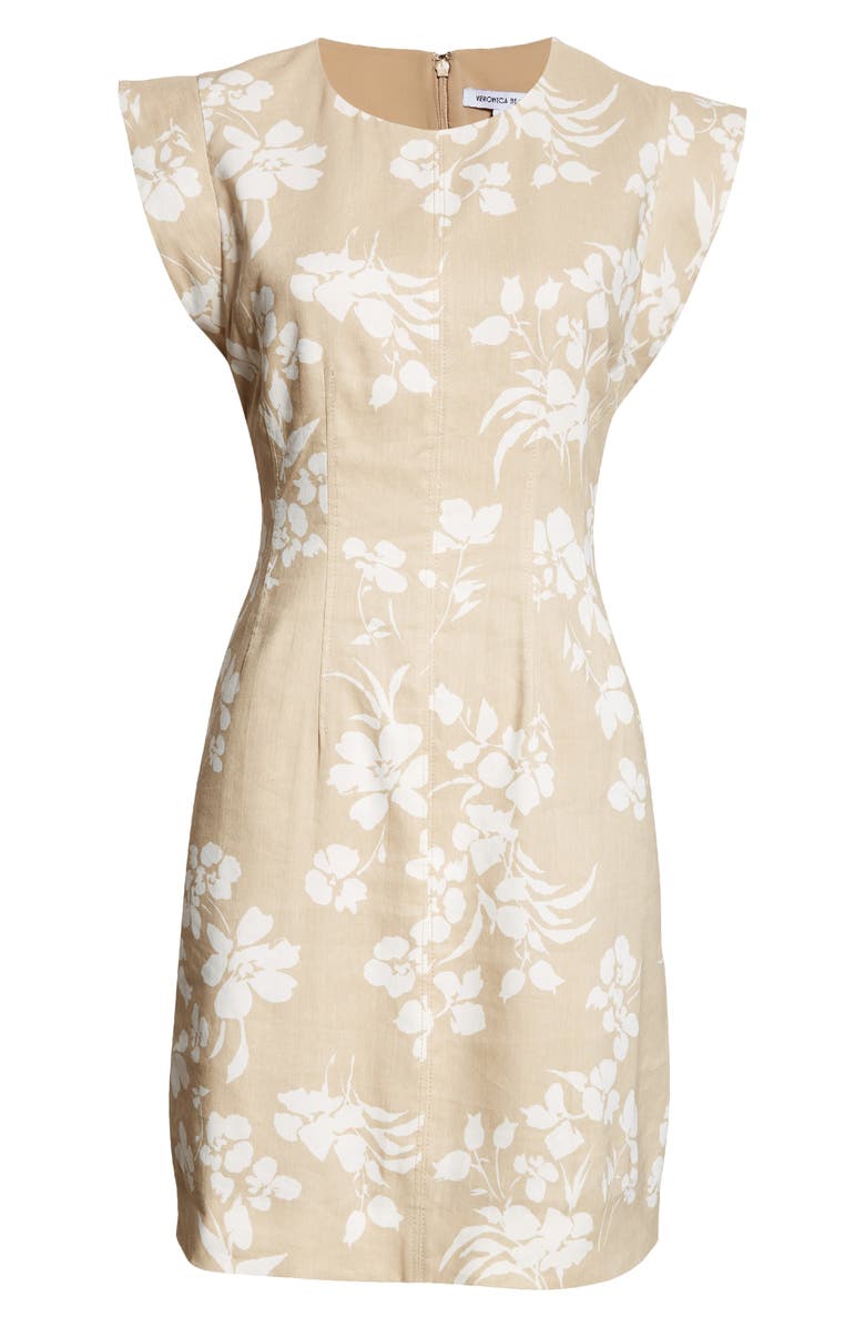 Veronica Beard Rosedale Floral Linen Blend Sheath Dress, Alternate, color, Stone Khaki/ Off White