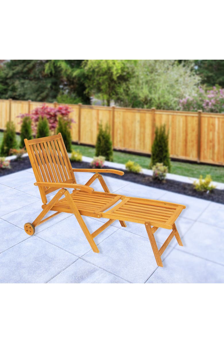 Northlight Acacia Wood Outdoor Patio Chaise Lounge Chair, Alternate, color, Brown