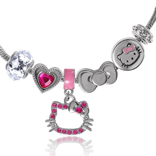Hello Kitty 7'' Fashion Charm Bead Bracelet In Silver