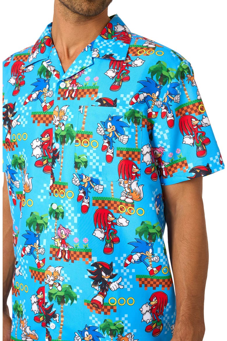 Sonic Green Hill Button Front Short Sleeve Shirt, Alternate, color, BLUE