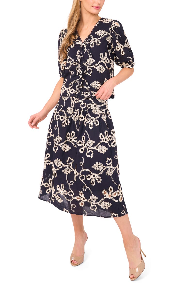 CeCe Embroidered Flouncy Cotton Skirt, Alternate, color, 