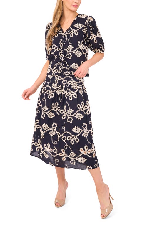 Cece Embroidered Flouncy Cotton Skirt In Purple