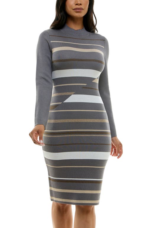 Nina Leonard Ribbed Long Sleeve Sweater Dress In Smoke Multi