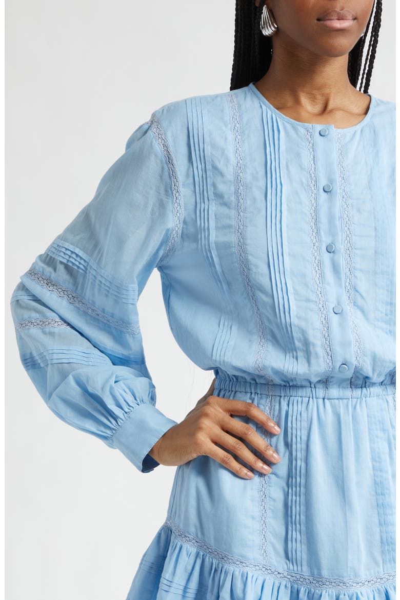 Arabella Lace Inset Long Sleeve Cotton Minidress, Alternate, color, BAZAAR BLUE