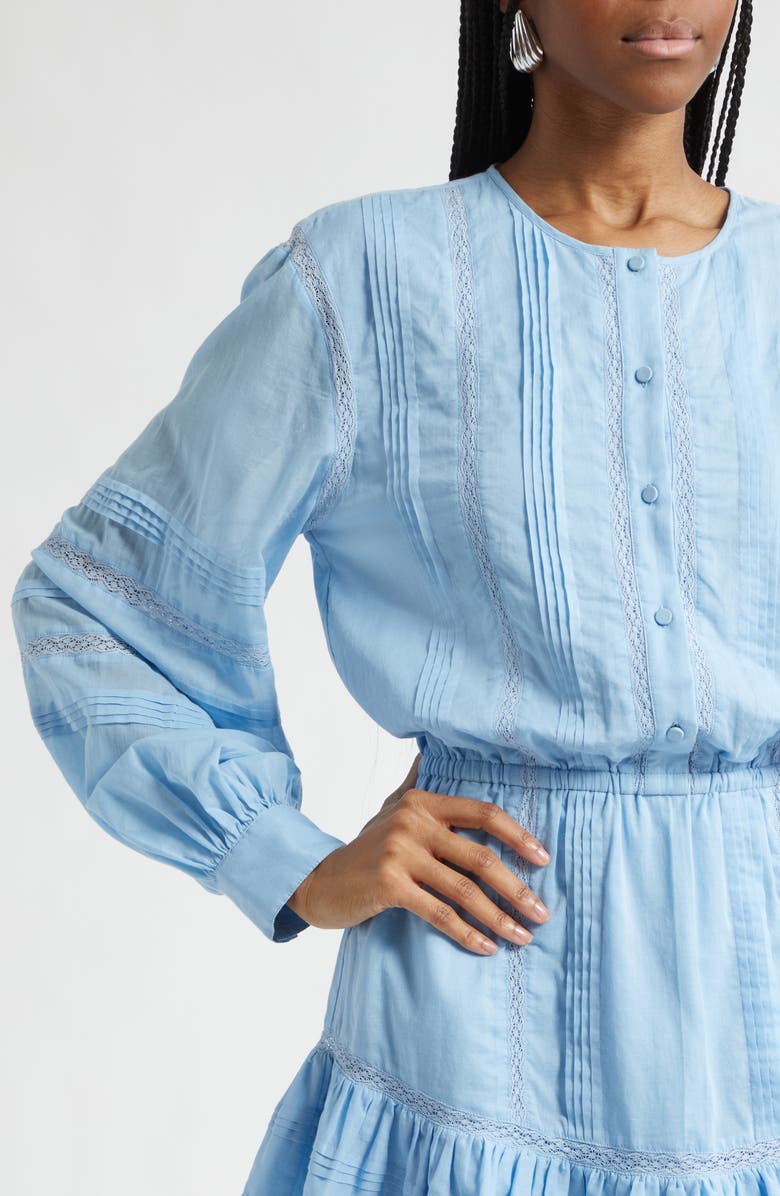 Ramy Brook Arabella Lace Inset Long Sleeve Cotton Minidress, Alternate, color, Bazaar Blue