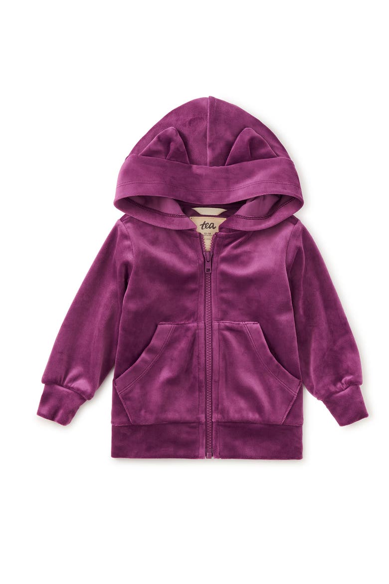 Cat Ears Velour Hoodie, Alternate, color, Cosmic Berry