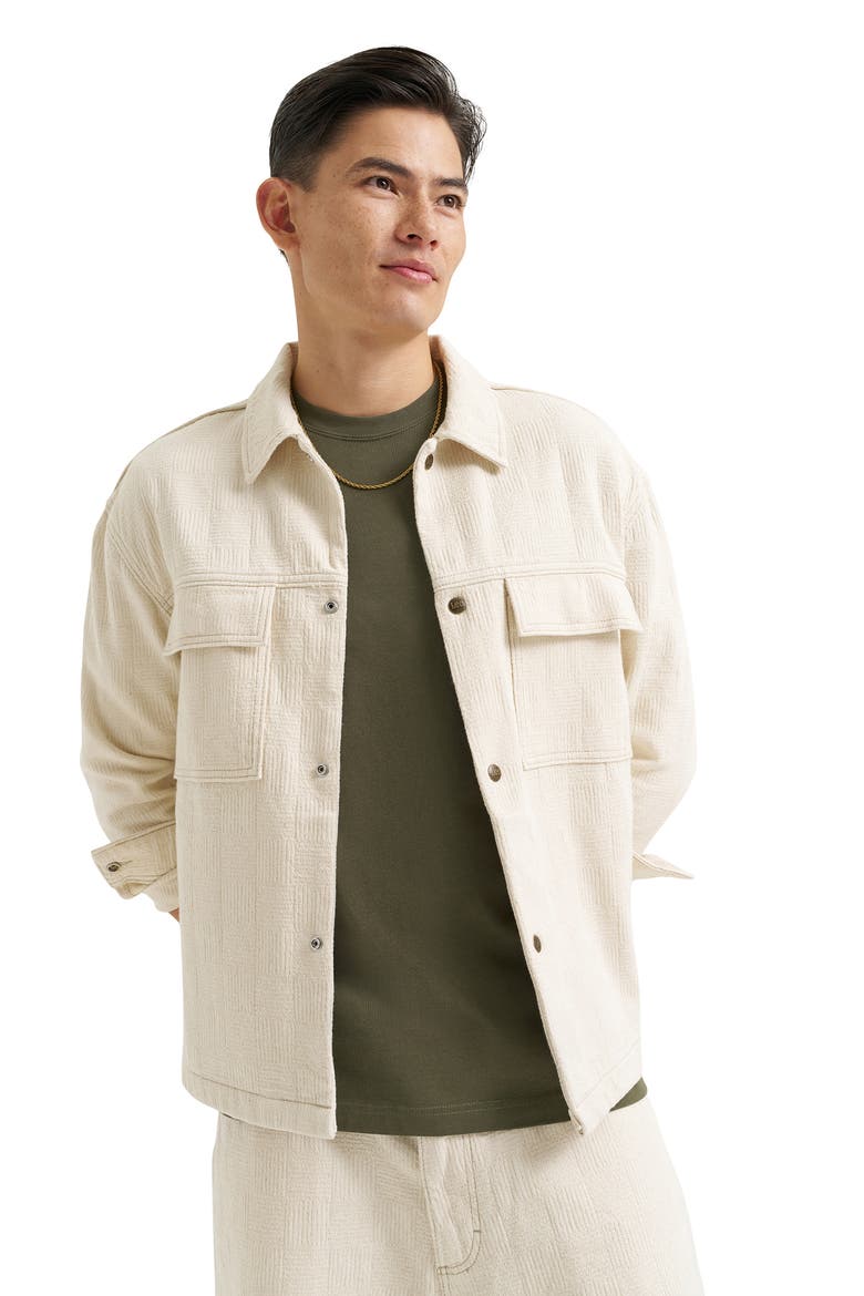Jacquard Cotton Snap Overshirt, Alternate, color, NATURAL GREIGE