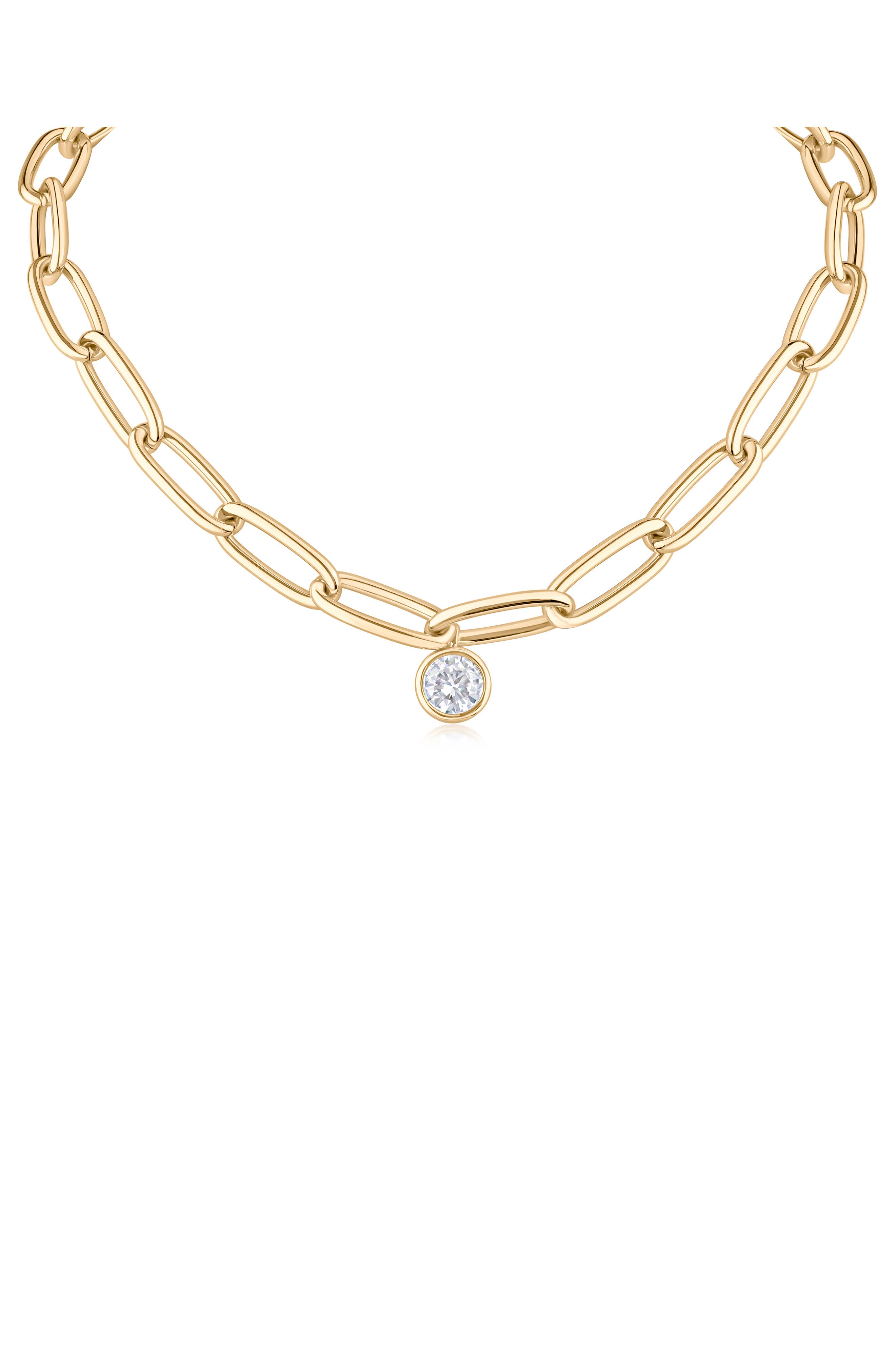 Cubic Zirconia Pendant Paperclip Necklace