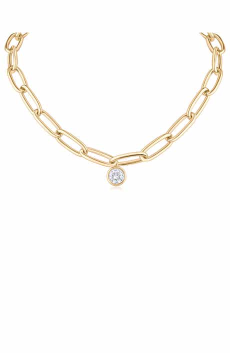 Cubic Zirconia Pendant Paperclip Necklace