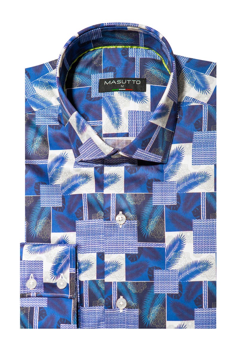 Seville Print Button-Up Long Sleeve Shirt, Main, color, Blue