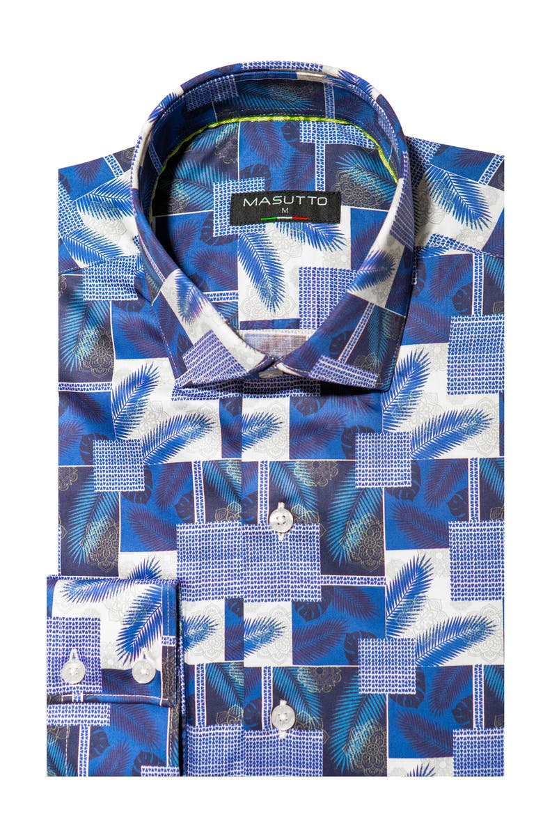 MASUTTO Seville Print Button-Up Long Sleeve Shirt, Main, color, Blue