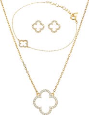 Bearfruit Jewelry Sterling Silver 18k Gold Plated Aria Clover Necklace, Earring & Bracelet Set