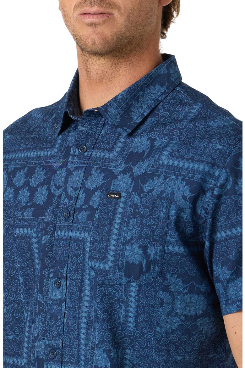 Terrace Print Short Sleeve Button-Up Shirt, Alternate, color, NAVY