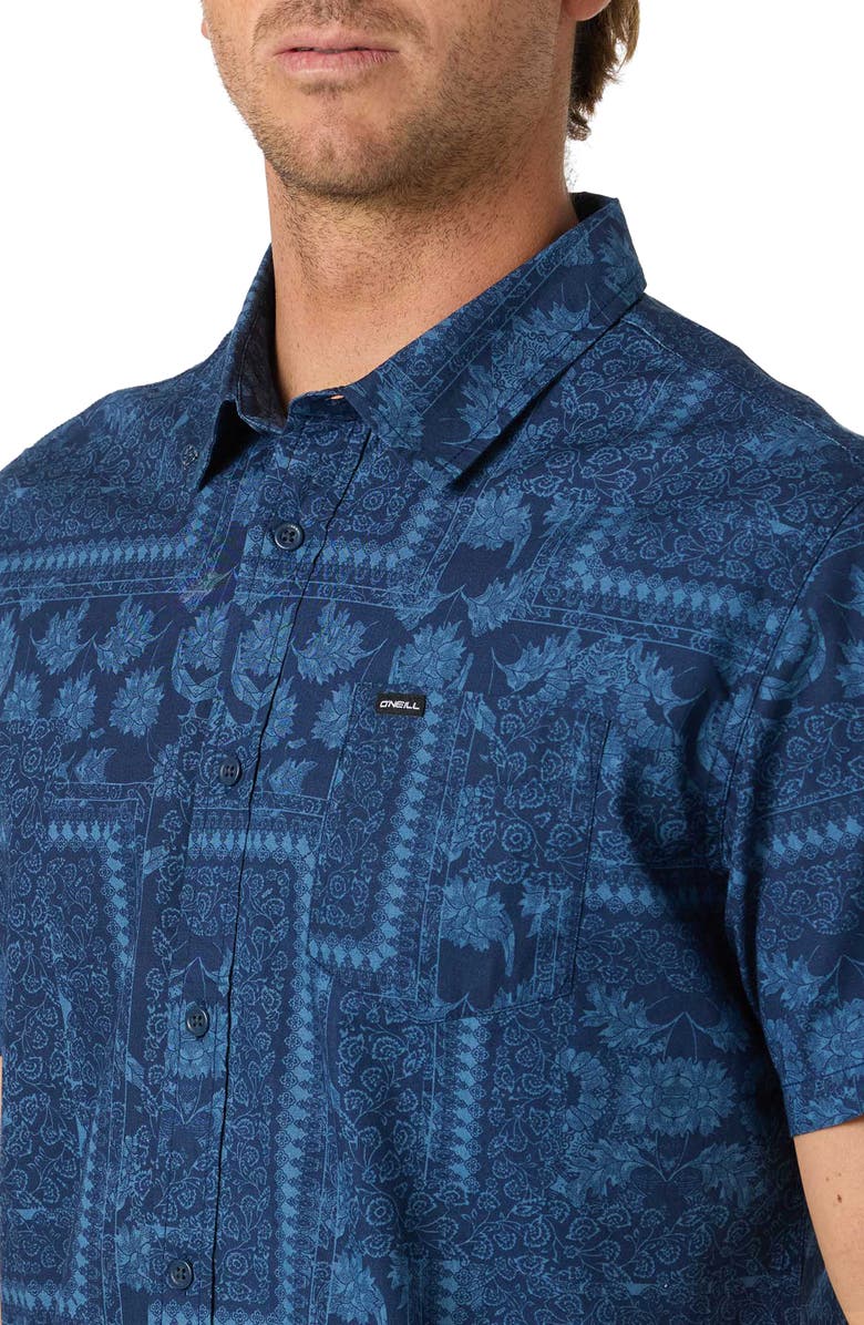 O'Neill Terrace Print Short Sleeve Button-Up Shirt, Alternate, color, Navy