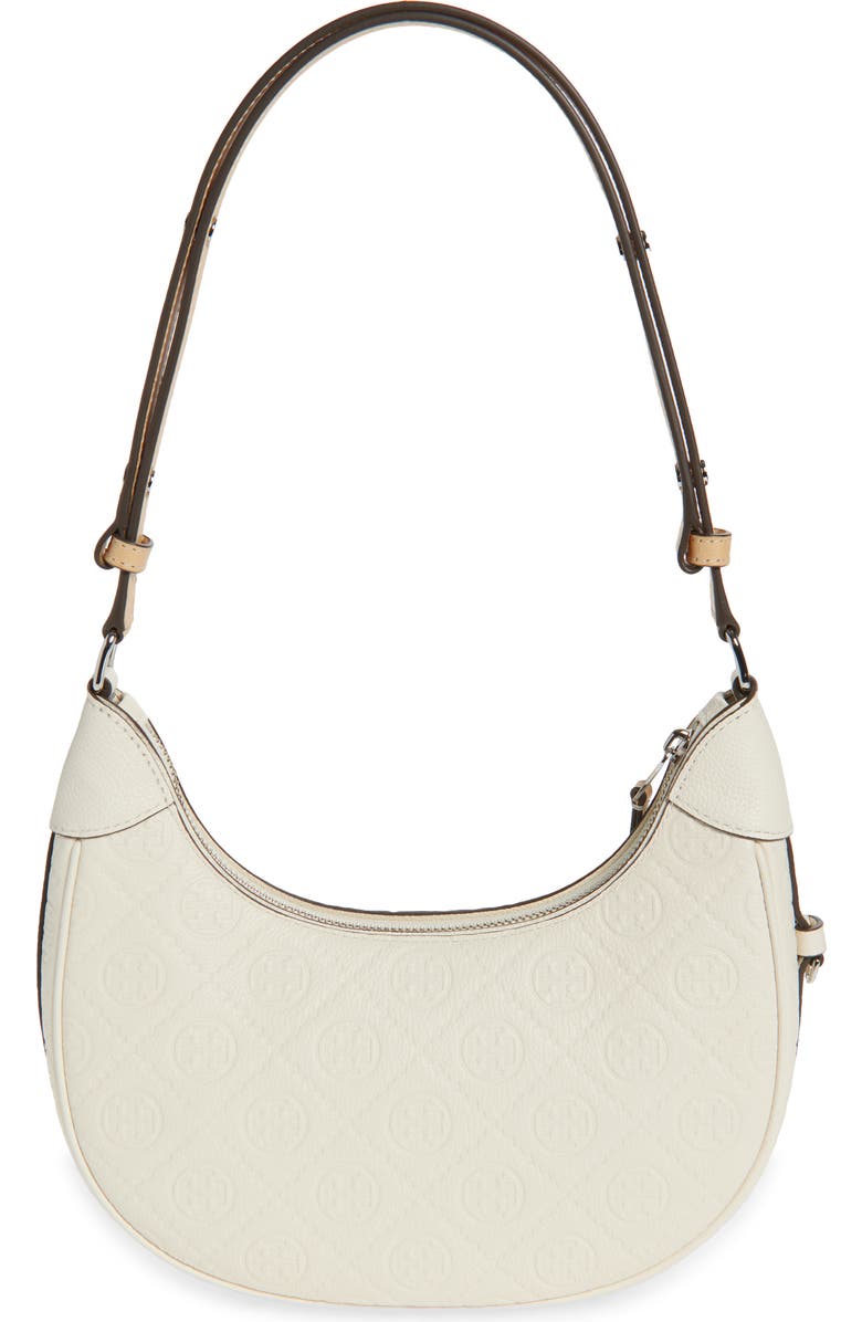 Tory Burch T-Monogram Embossed Crescent Shoulder Bag, Alternate, color, Warm White