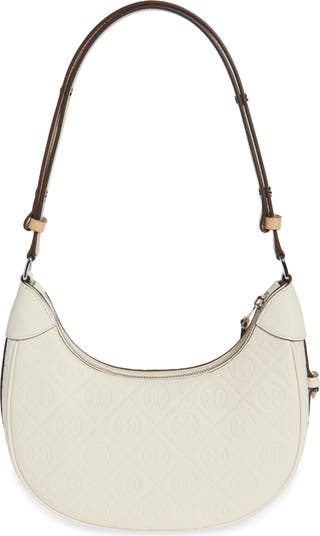 T-Monogram Embossed Crescent Shoulder Bag