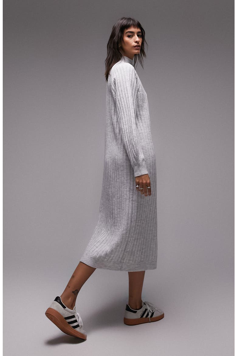topshop grey ribbed dress Mock Neck Long Sleeve Wide Rib Midi Sweater (Women) Grey sweater dress