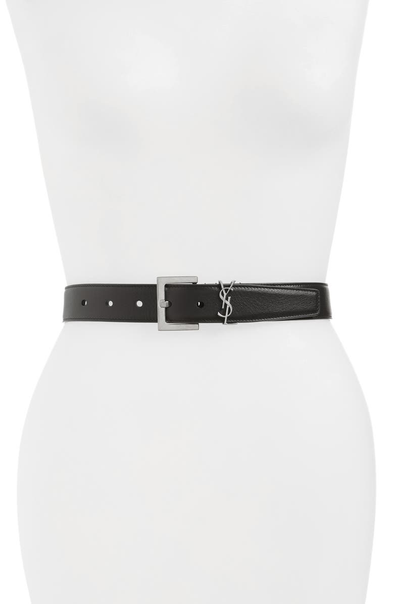 Saint Laurent YSL Logo Leather Belt, Main, color, 