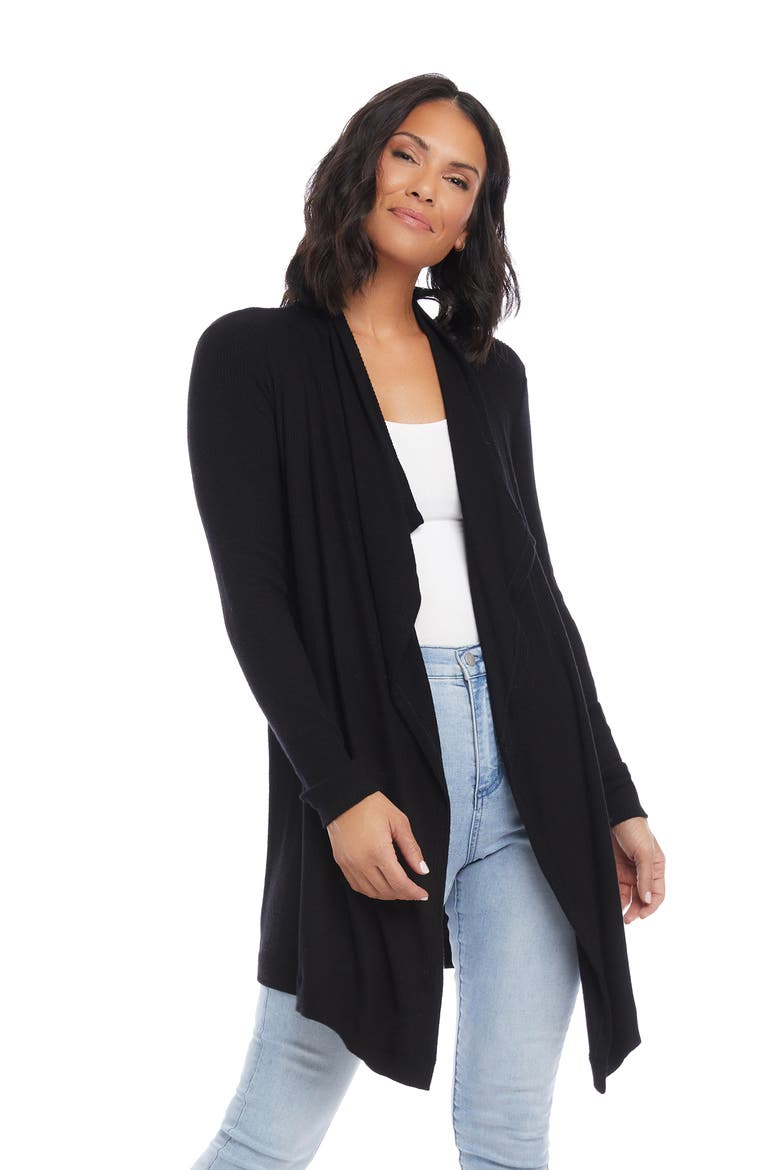 Drape Front Cardigan, Alternate, color, BLACK