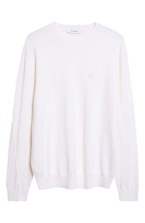 Button Tab Cuffs Wool Crewneck Sweater