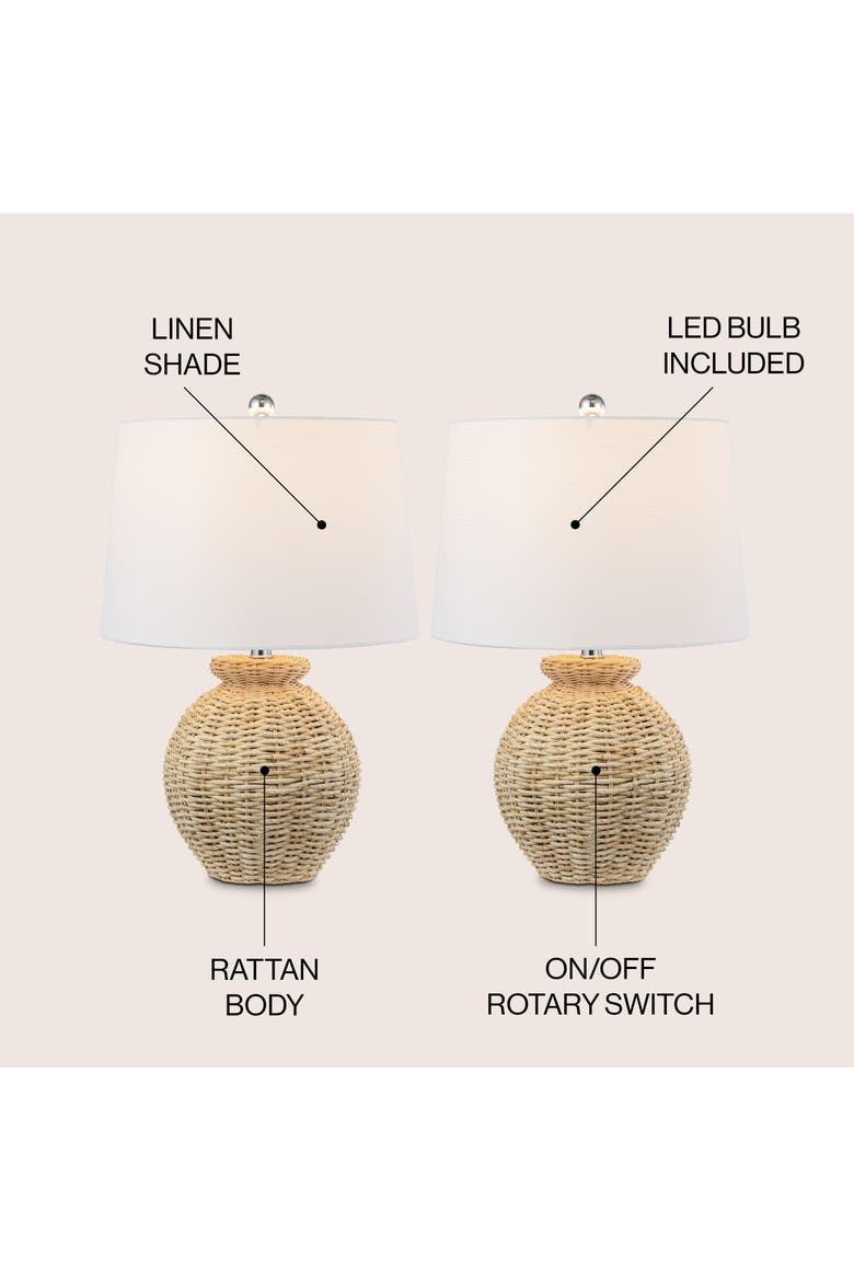 Nora 22" Rustic Coastal Rattan Globe LED Table Lamps, Brown, Alternate, color, Brown
