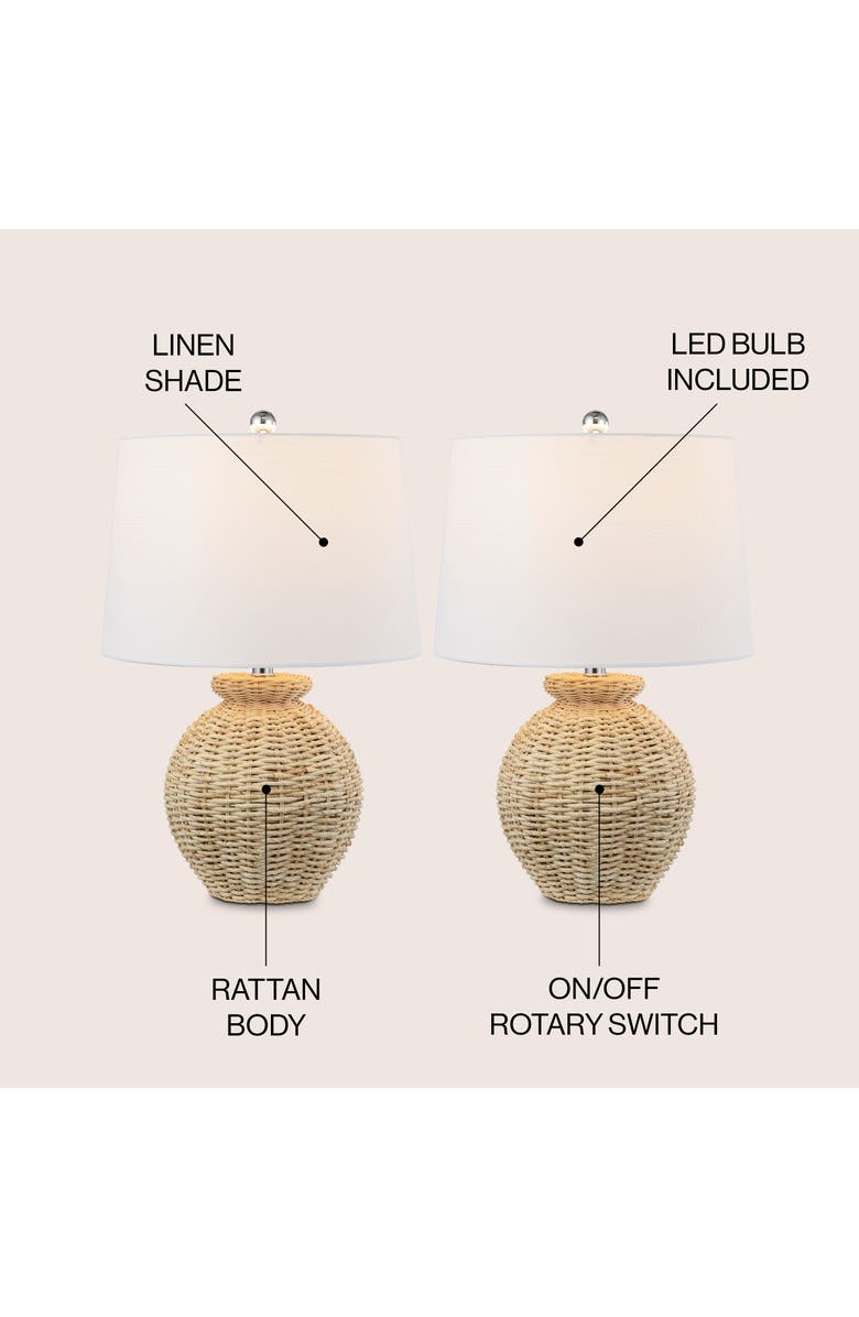 JONATHAN Y Nora 22" Rustic Coastal Rattan Globe LED Table Lamps, Brown, Alternate, color, Brown