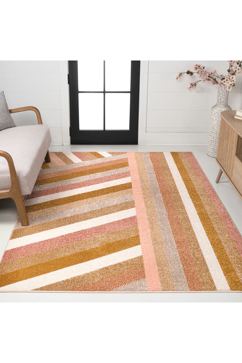 Retro Rainbow Contemporary Stripe Area Rug, Alternate, color, Red/Gold/Cream