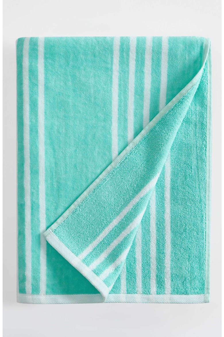 Pinstripe Logo Beach Towel, Alternate, color, WATER BALLET/WHITE