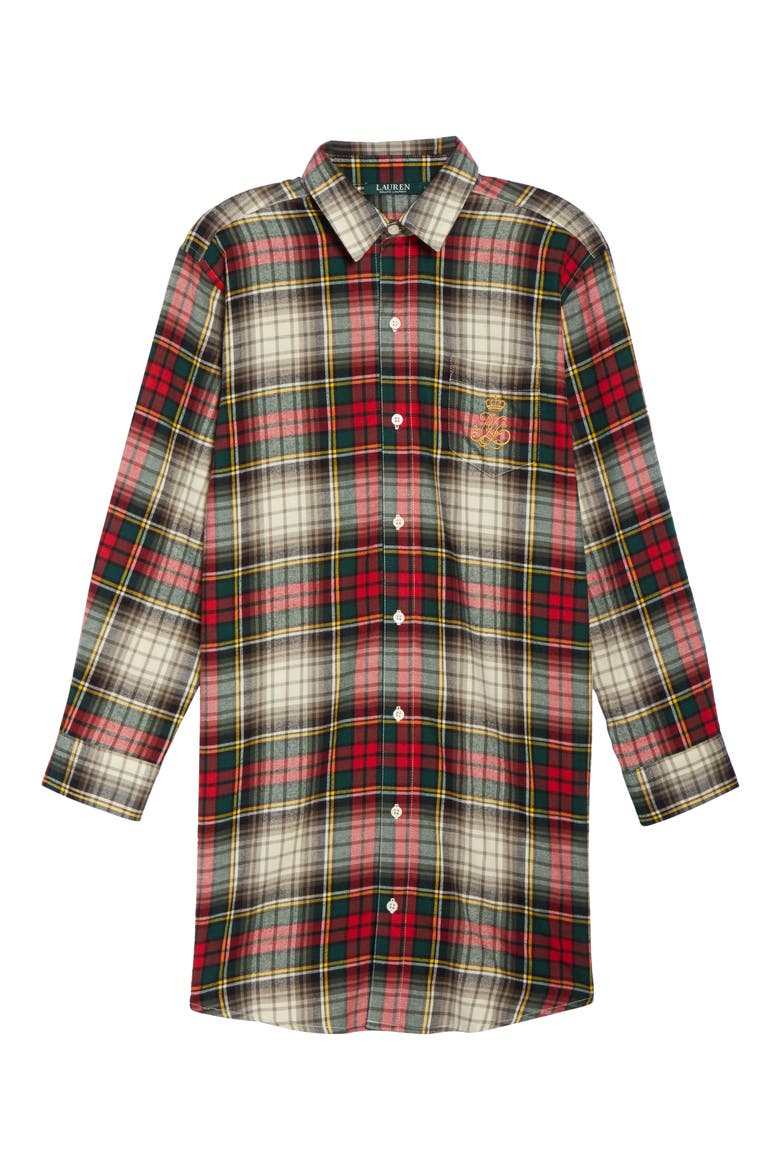 Flannel Sleep Shirt, Alternate, color, IVORY PLAID