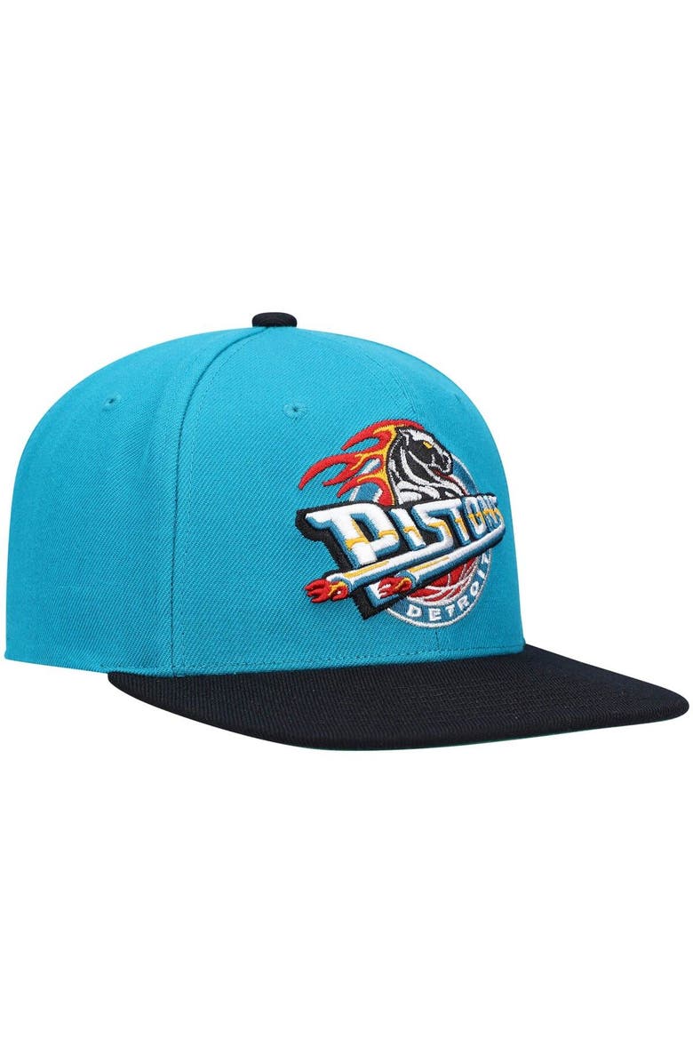 Mitchell & Ness Men's Mitchell & Ness Teal/Black Detroit Pistons Hardwood Classics Team Two-Tone 2.0 Snapback Hat, Alternate, color, Teal