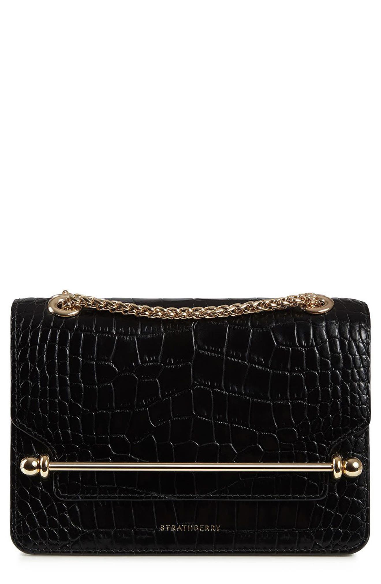 Strathberry Mini East/West Croc Embossed Leather Crossbody Bag, Main, color, 