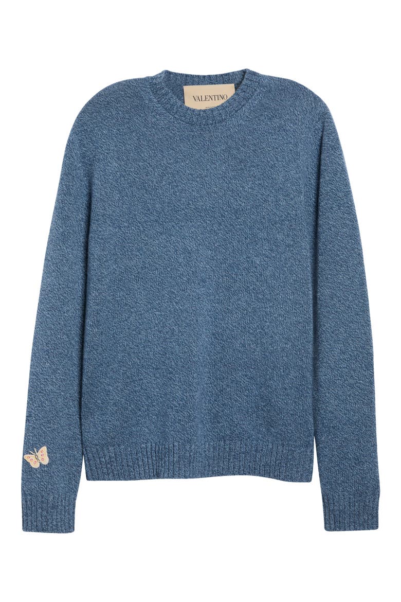 Butterfly Embroidered Wool Mouline Sweater, Main, color, LIGHT BLUE
