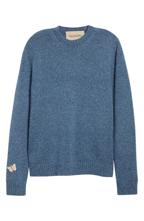Butterfly Embroidered Wool Mouline Sweater