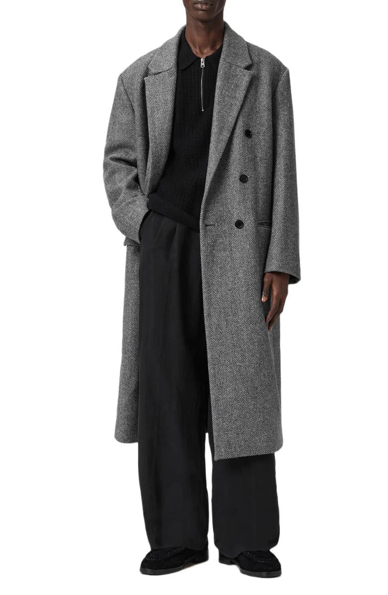 AllSaints Ezra Oversize Wool Herringbone Topcoat, Alternate, color, Black/ White