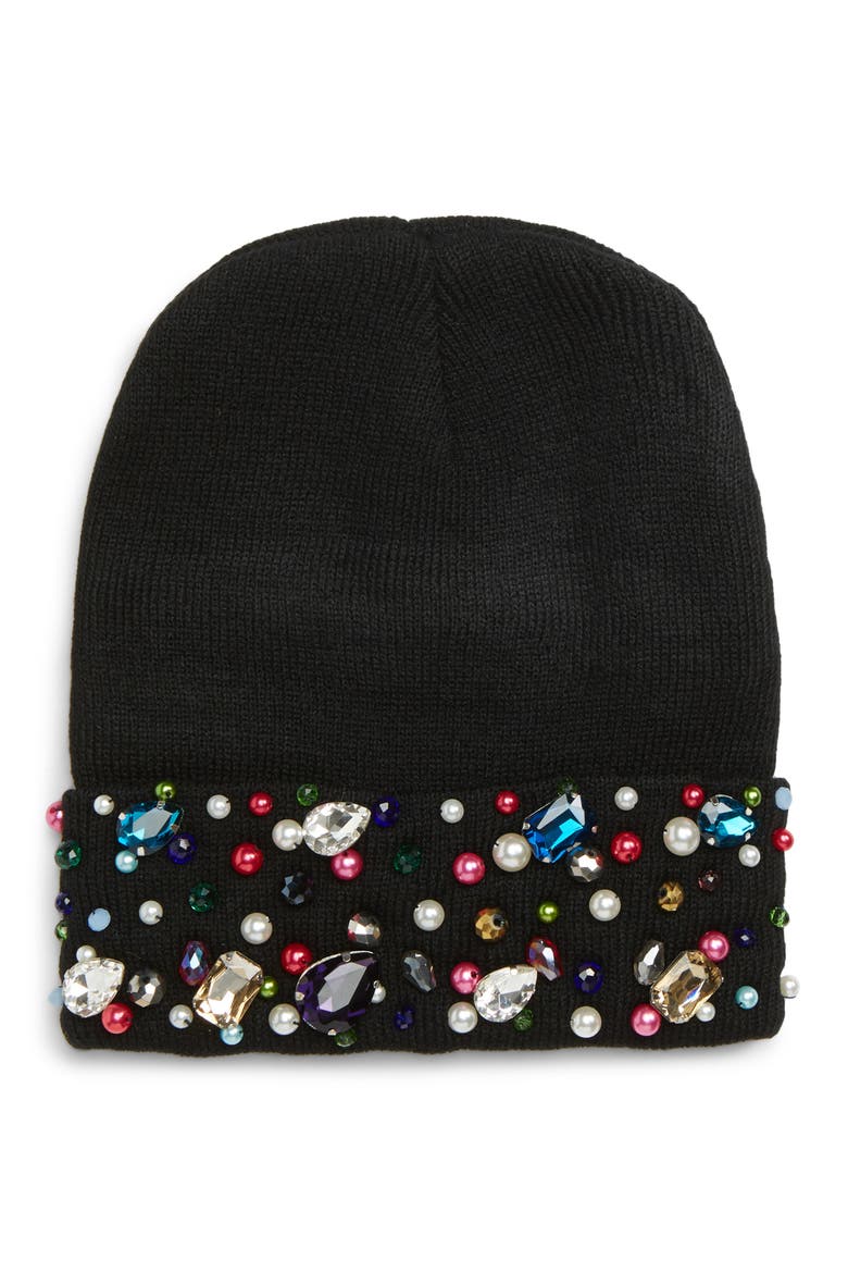 Imitation Pearl Beanie, Main, color, BLACK
