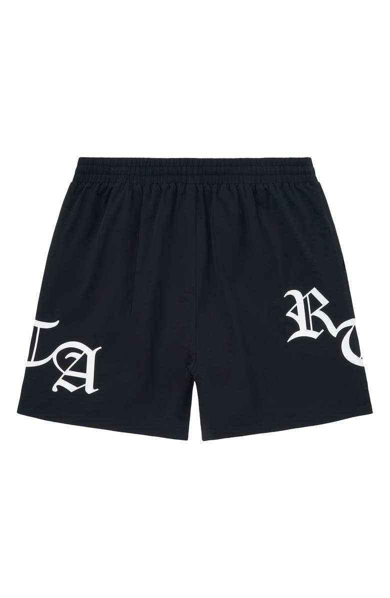RtA Mark Stretch Nylon Swim Trunks, Alternate, color, Black/ Old English