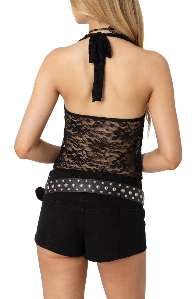 EDIKTED Tia Sheer Lace Crop Halter Top, Alternate, color, Black