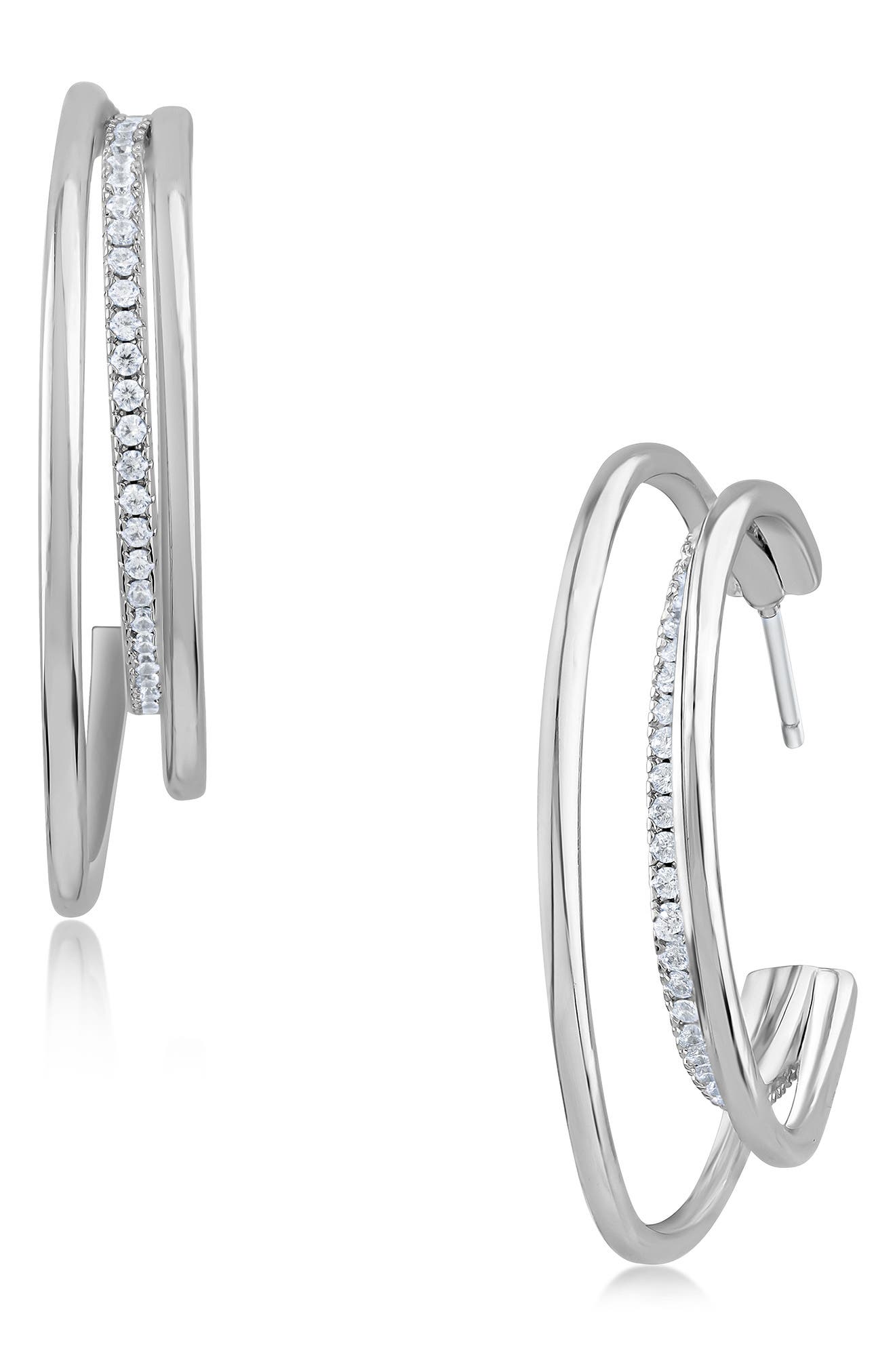 Triple Cubic Zirconia Half Hoop Earrings