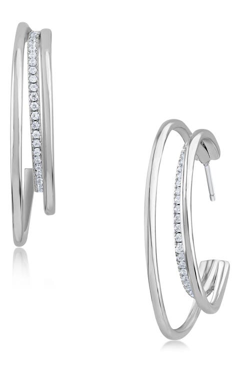 Triple Cubic Zirconia Half Hoop Earrings