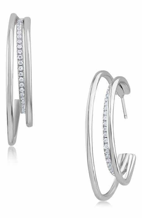 Triple Cubic Zirconia Half Hoop Earrings