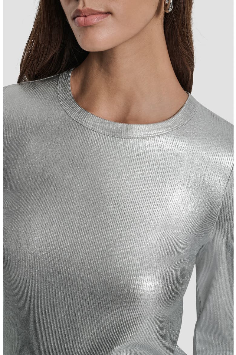 Foil Rib Knit Long Sleeve Top, Alternate, color, SILVER