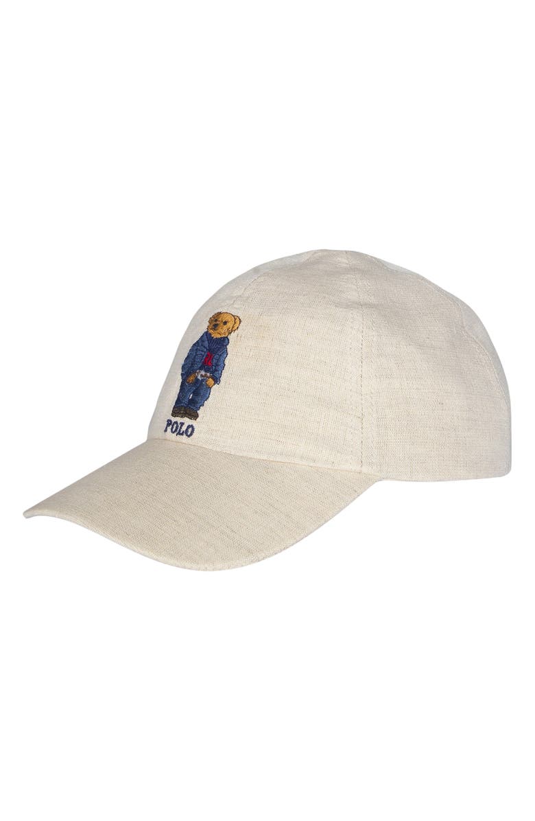 Polo Ralph Lauren Embroidered Bear Logo Linen Baseball Cap, Main, color, Grey Heather