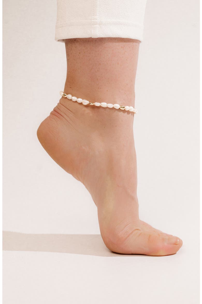 Beaded Freshwater Pearl Anklet, Alternate, color, GOLD