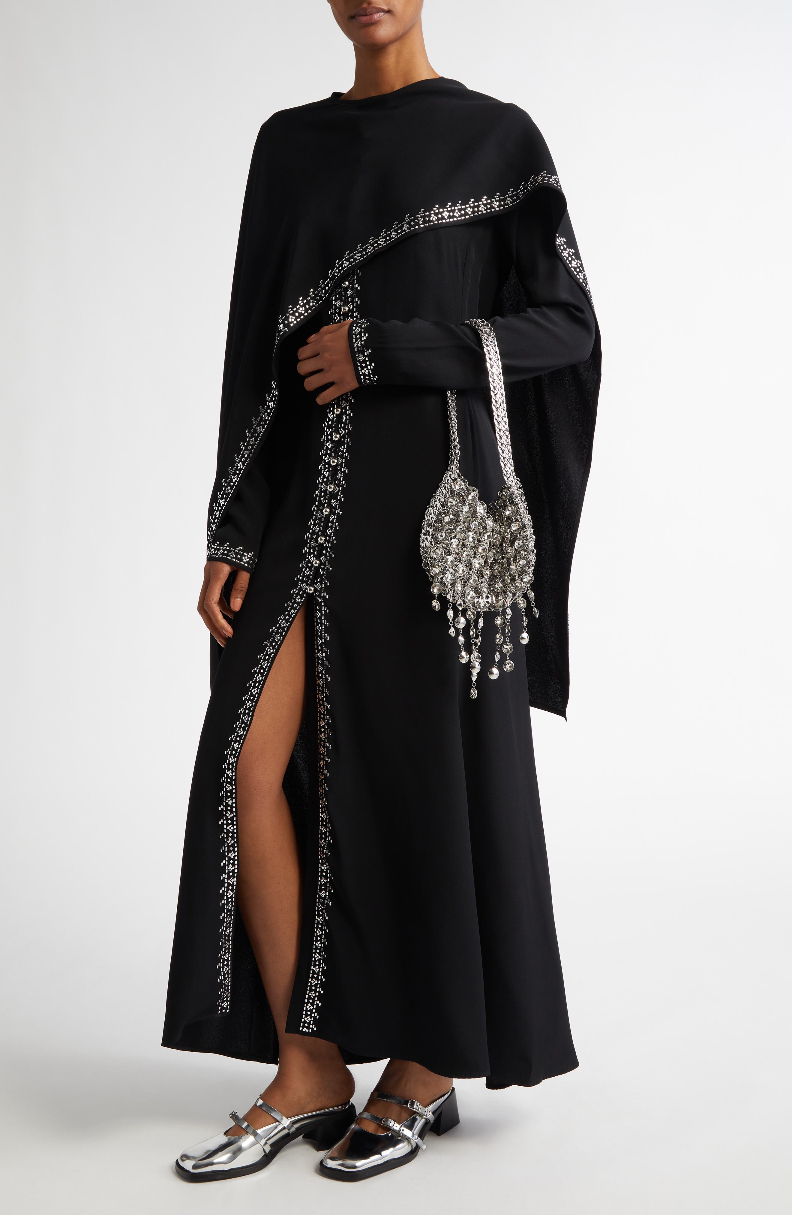 Rabanne Sac à Main Crystal Shoulder Bag, Alternate, color, Silver