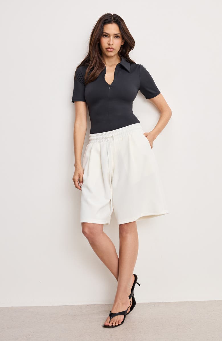 Good American Weightless Collared Bodysuit, Alternate, color, Black001