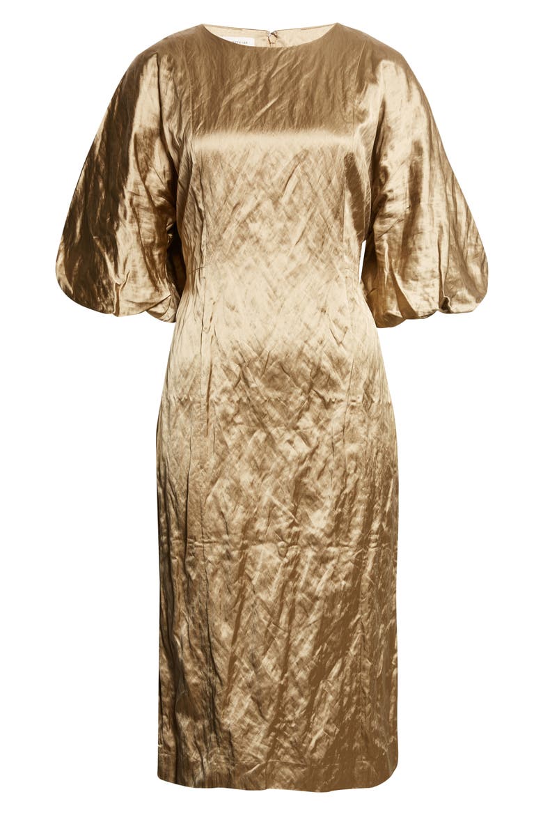 Balloon Sleeve Satin Midi Dress, Alternate, color, CLAY