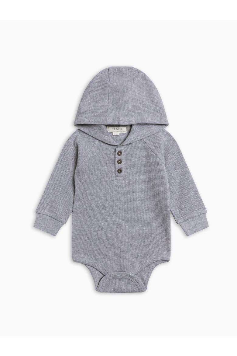 Organic Cole Waffle Knit Hoodie Bodysuit, Main, color, Heather Grey